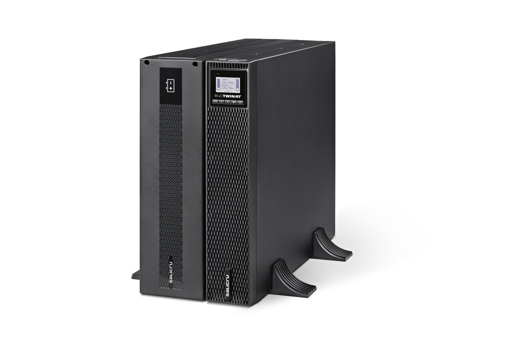 Official tower installation example; external battery module pictured is not included with B0
