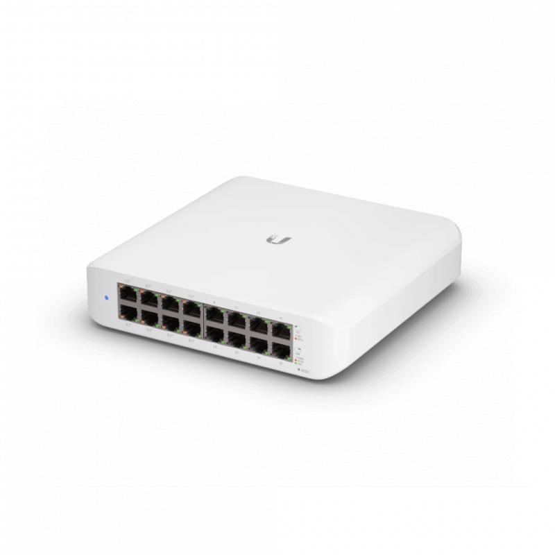 Ubiquiti USW-Lite-16-PoE managed PoE+ switch — main view