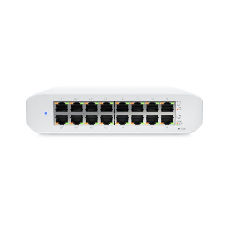 Ubiquiti USW-Lite-16-PoE — front panel with 16 Gigabit ports