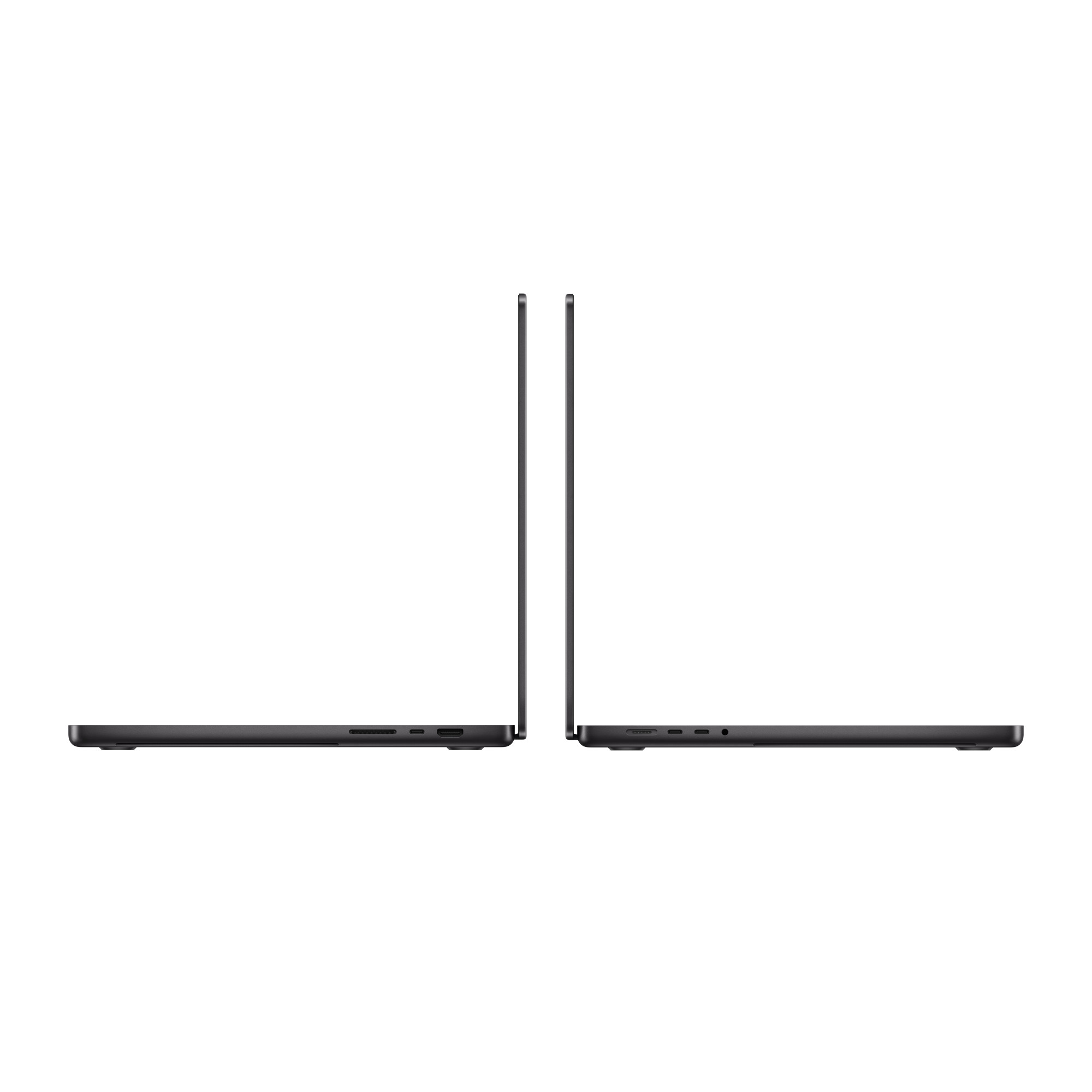 Apple MacBook Pro 16-inch (2024), Space Black — Left and right open side profiles