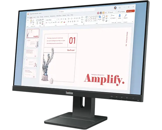 Lenovo ThinkVision E24-40 64BAMAT1EU монитор, вид спереди под углом, чёрный