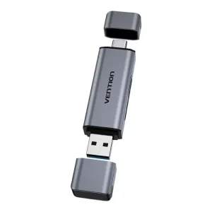 Vention CLLH0 — 2-ը-1-ում SD/TF քարտ ընթերցիչ, USB-A + USB-C, մոխրագույն