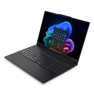 Lenovo ThinkPad E16 Gen 4 Intel (21YDS13U00), Front three-quarter view with screen and keyboard