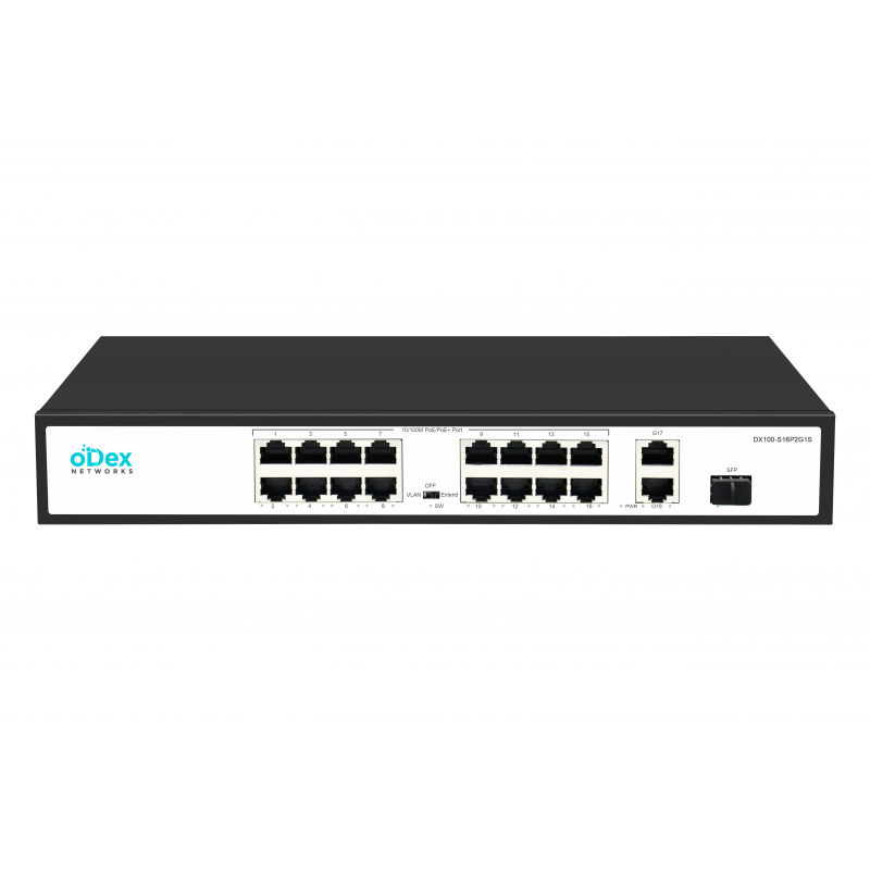 oDex Networks DX100-S16P2G1S switch with 16 PoE ports